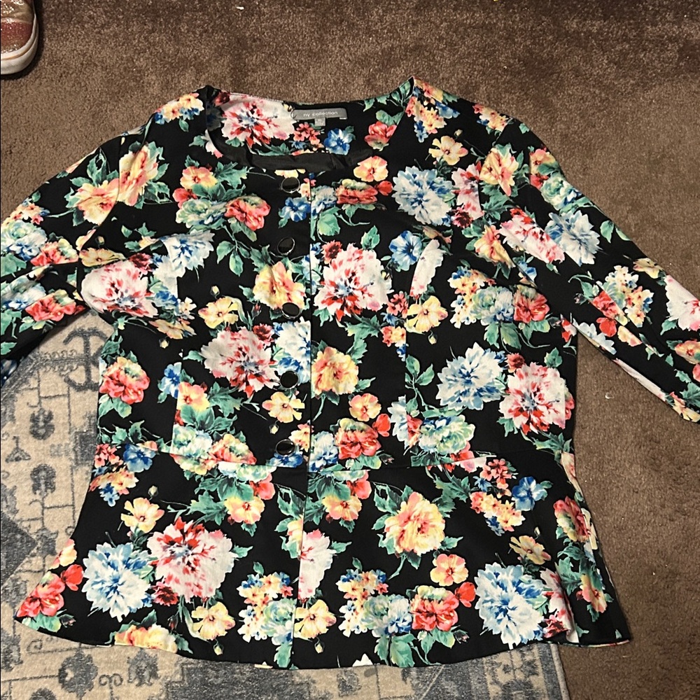 NY Collection Floral Blouse - Black Multicolor